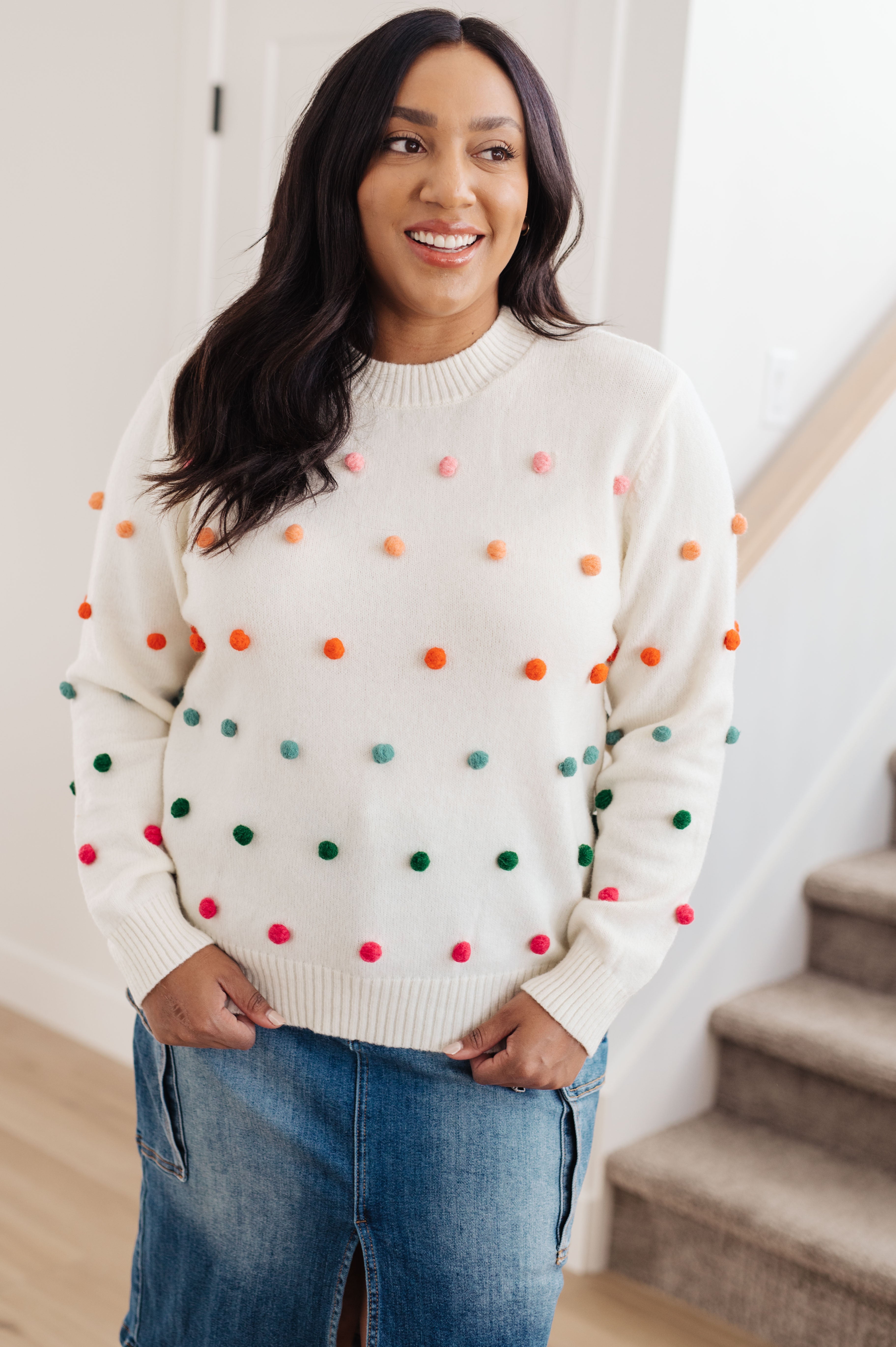 Candy Buttons Pom Pom Sweater