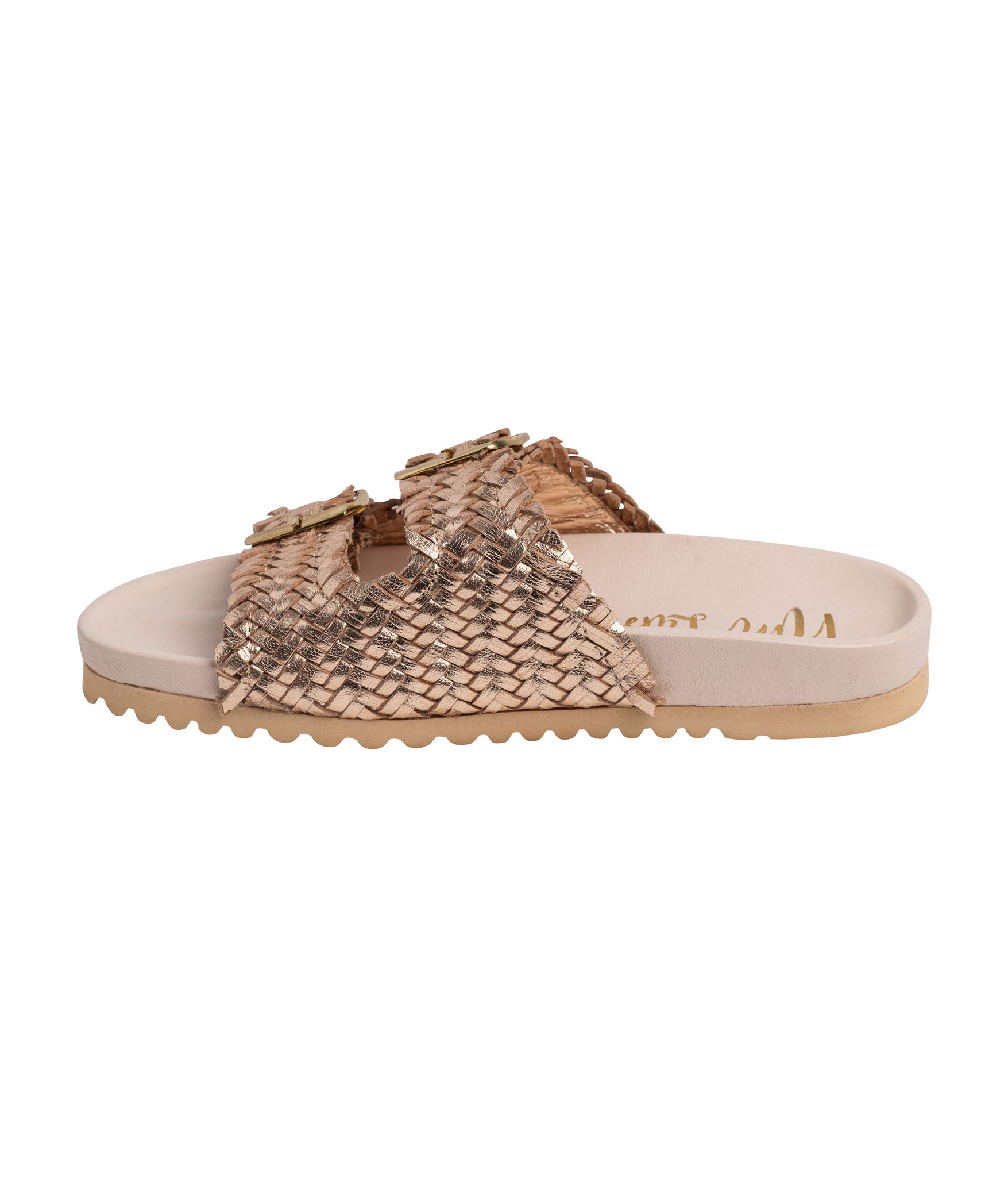 Flow Woven Strap Slide in Champagne