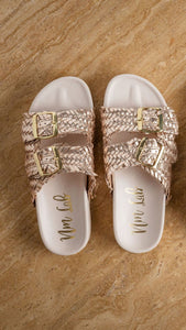 Flow Woven Strap Slide in Champagne