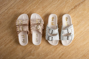 Flow Woven Strap Slide in Champagne