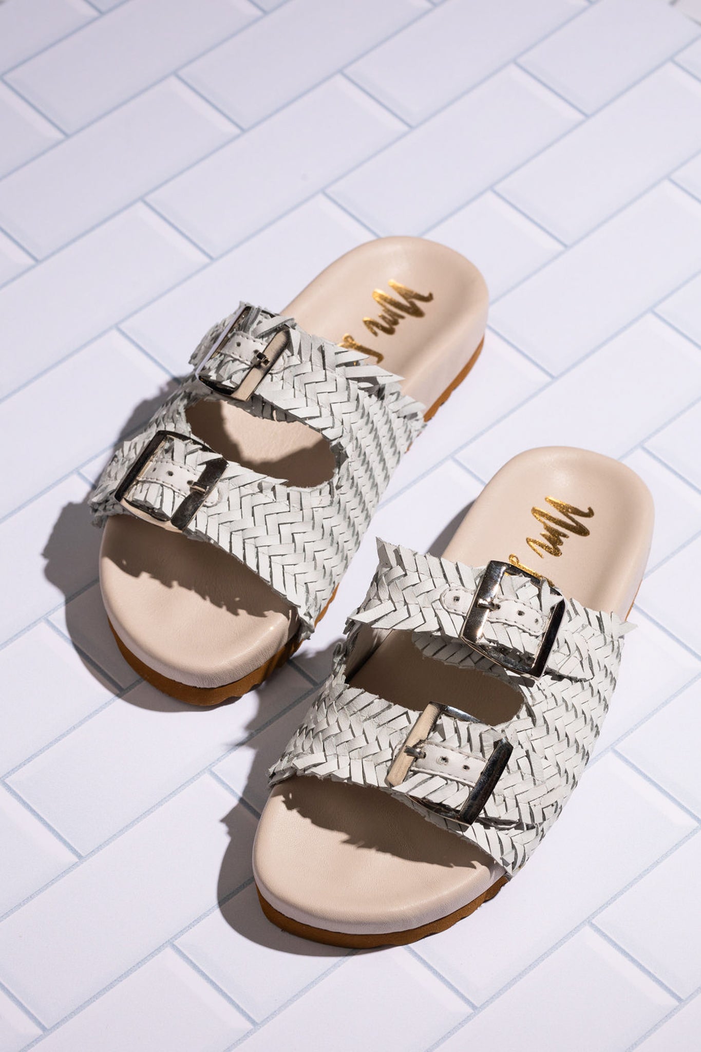 Flow Woven Strap Slide in White