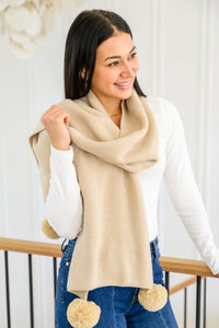 Ivory Pom Pom Scarf Shawl